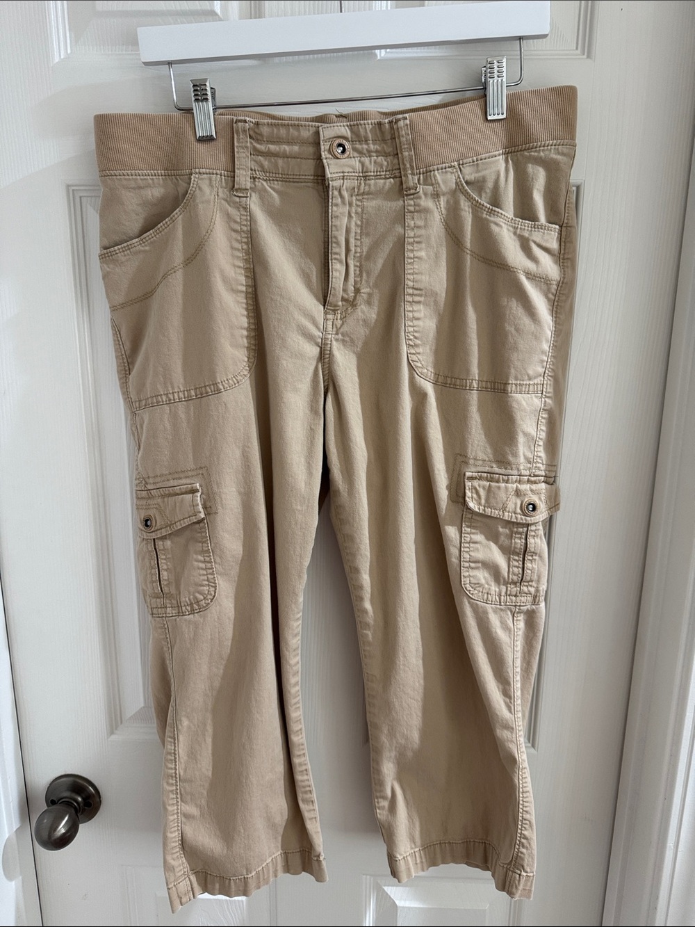 Lee Women's Tan Cargo Capris with Elastic Waistband